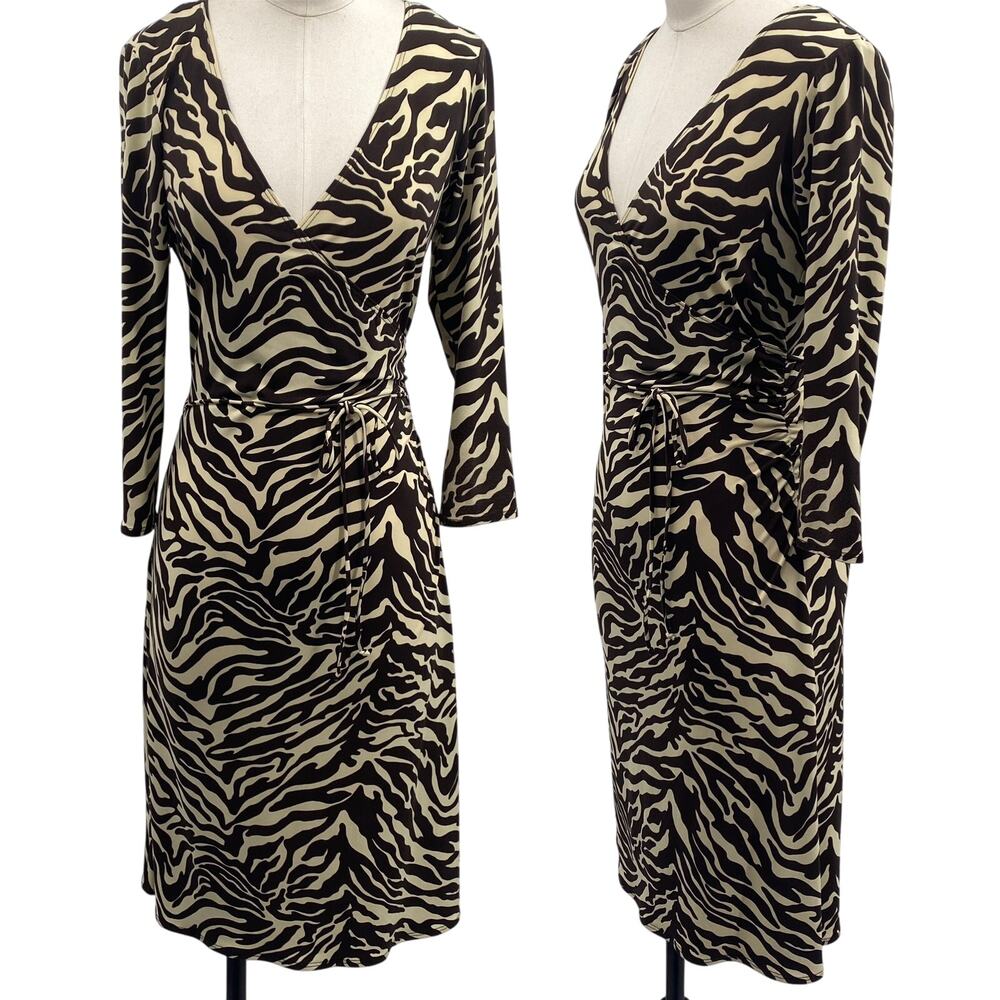Vintage 90s Laundry Shelli Segal Stretchy Knit Faux Wrap Dress Animal Print XS